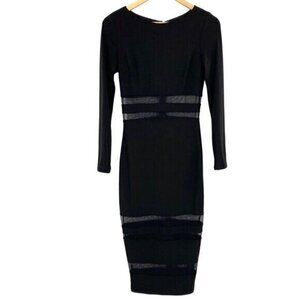 Bebe Black Midi Pencil Dress Sheer Mesh Panels